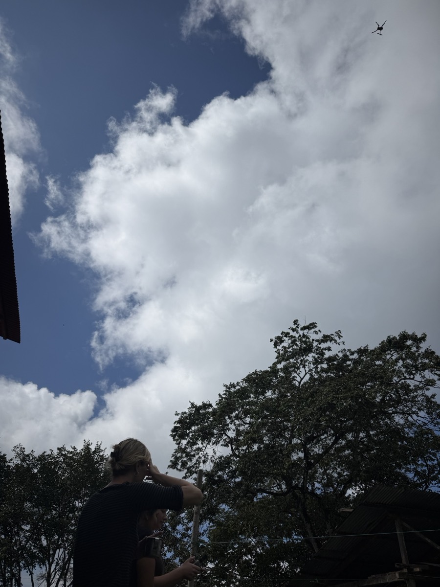 Flying the drone at the Los Cedros station