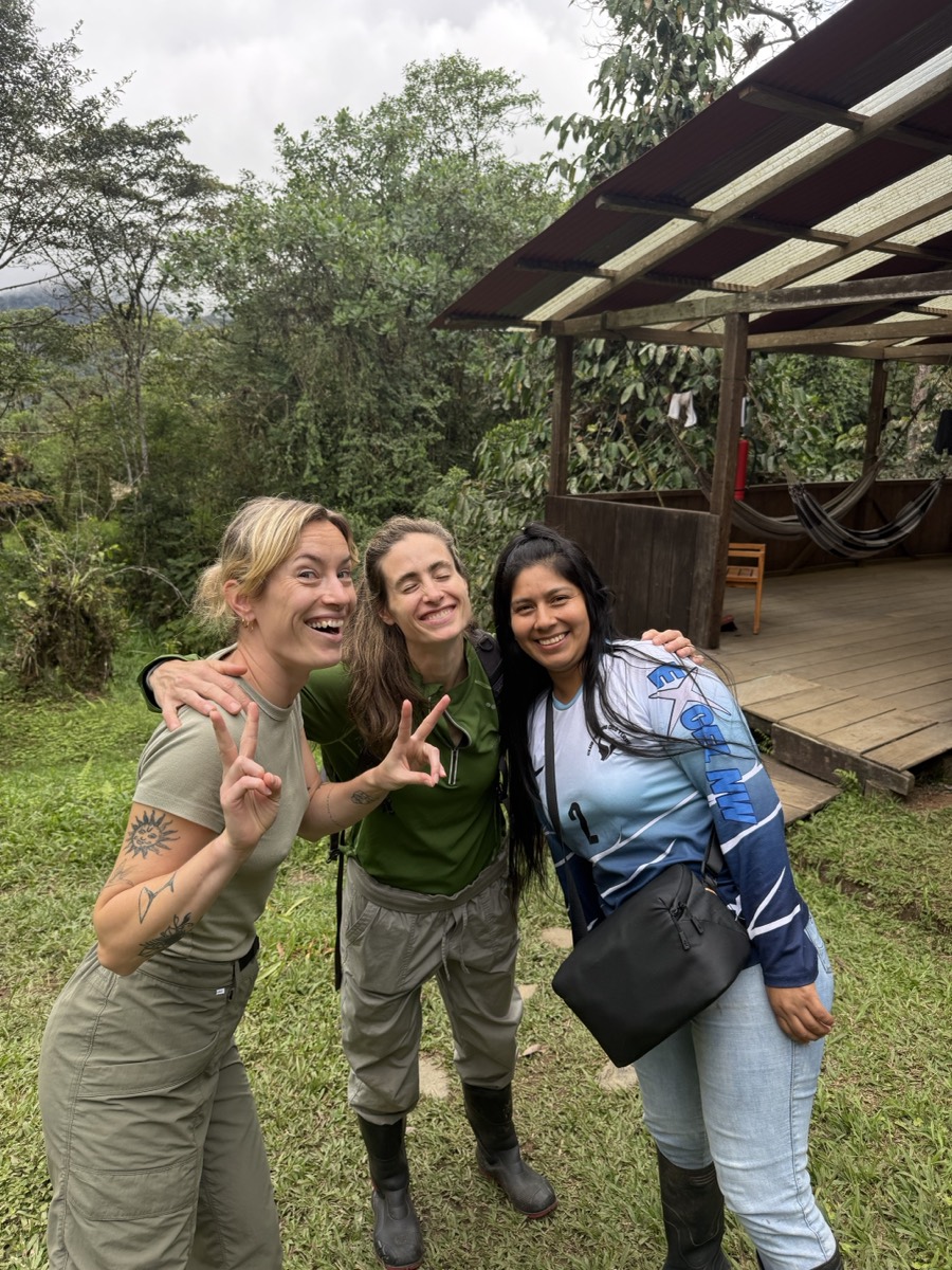 Daniel with two friends at the Los Cedros research station